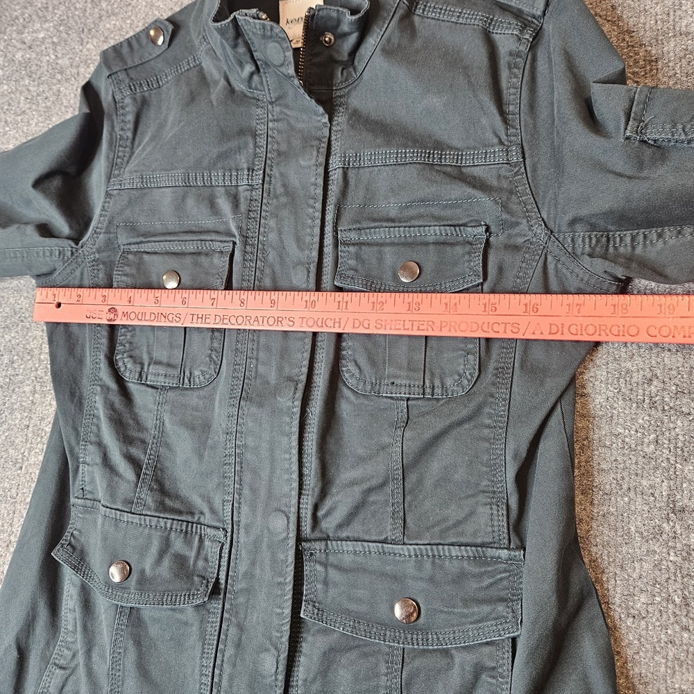 Kensie Women's Utility Jacket Size Medium Green Field Military Epaulettes - Picture 6 of 7